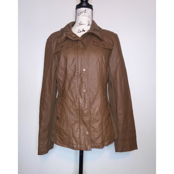 GUESS Brown Faux Leather Quilted Bomber Jacket | Women’s Large - Picture 1 of 10